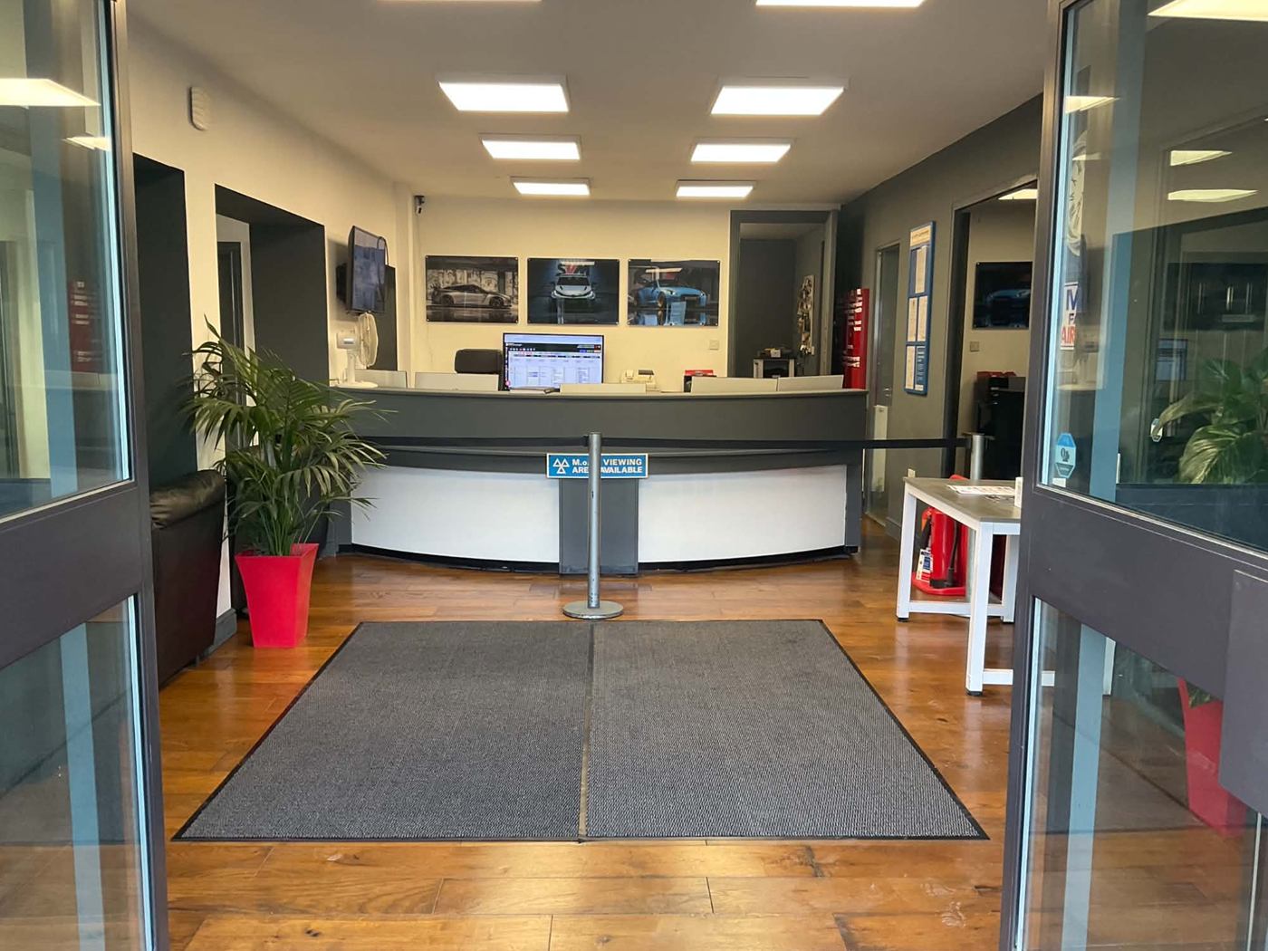 The entrance and reception at The Mill, home of Severn Valley Motorsport in Dawley, Telford